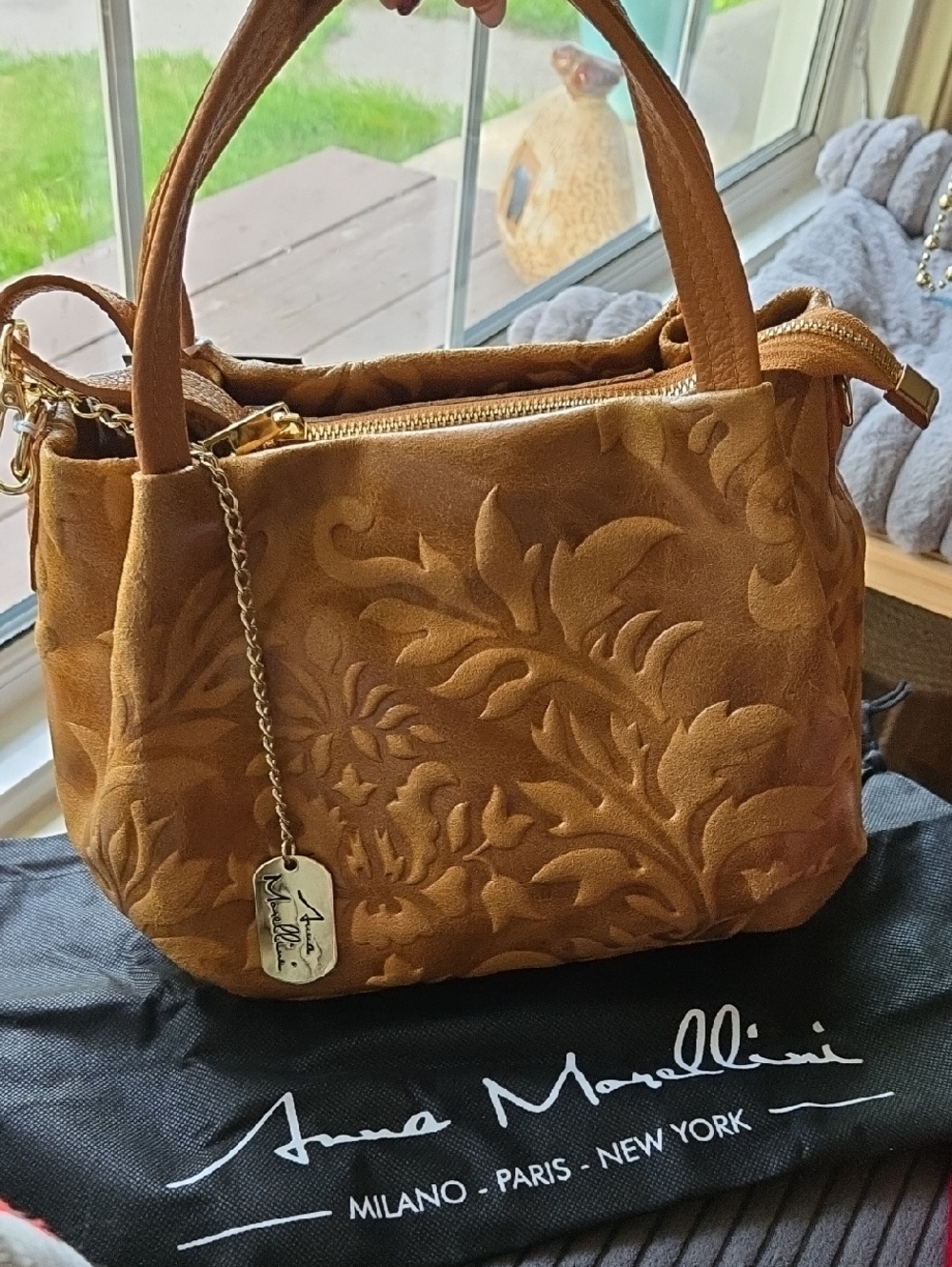 Anna Morellini Italian Embossed Leather Shoulder Bag